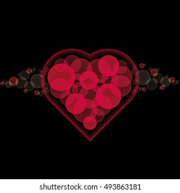 Black Valentins Tageskartenhintergrund mit rotem Herzen der Bokeh-Kreise. Vektor EPS10