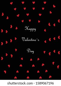 black Valentine's day card with many red hearts. vector