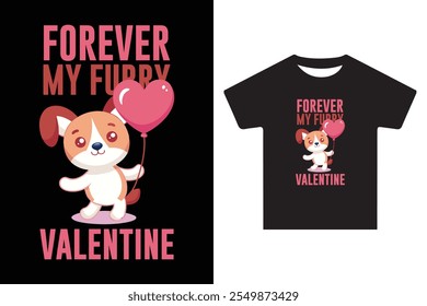 Black Valentine's Day t-shirt with cute dog and love shape