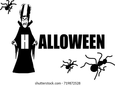A black vampire with ants holds a sign with the text. October Autumn Festival of Horror and Fear