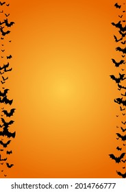 Black Vampire Holiday Vector Orange Background. Monster Grunge Design. Scary Bats Illustration. Flying Frame.