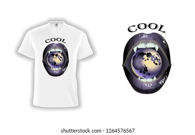 black vampire lips on white t-shirt