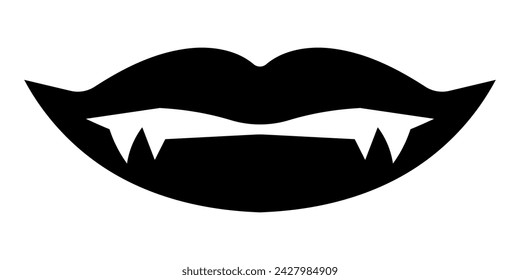 Labios de vampiro negro. Ilustración de dientes de vampiro para halloween. Vector aislado sobre fondo blanco.