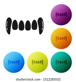 Black Vampire teeth icon isolated on white background. Happy Halloween party. Set icons colorful circle buttons. Vector Illustration