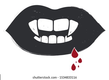 Black Vampire Vector Illustration with Red Drops of Blood