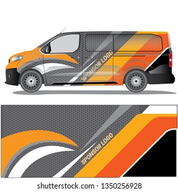 Black van car wrap with a graphic design. this vector stock is editable and ready to print