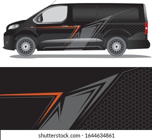 Black Van car wrap vector designs abstract orange lineart with steel texture livery for vehicle vinyl design