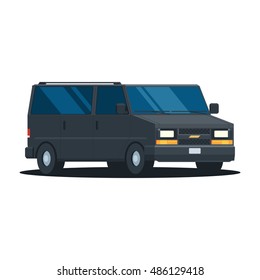 Black van. Security agent vehicle in trendy flat design. Vector illustration isolated on white background