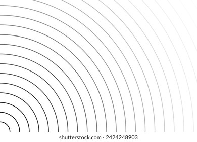 Black vanishing concentric circles background. Ripples, radiation, epicenter, sun burst, radar, target, sonar wave wallpaper. Wallpaper with hypnotic effect. Simple vector graphic illustration.