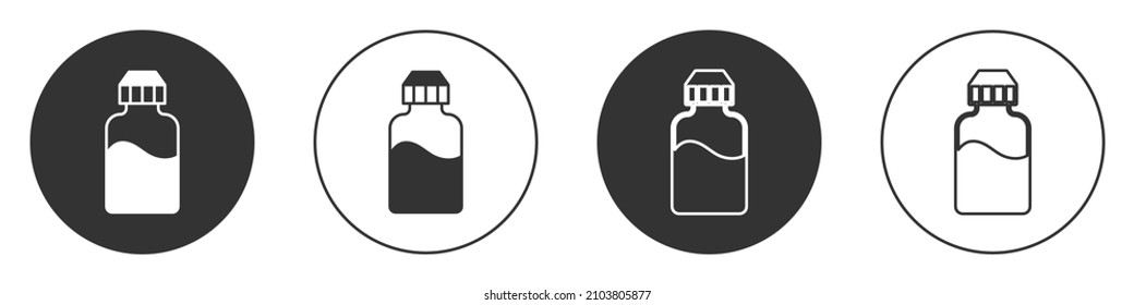 Botella líquida de Vape negro para el icono de cigarrillos electrónicos aislado sobre fondo blanco. Botón Círculo. Vector