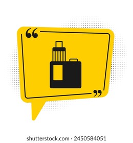 Black Vape mod device icon isolated on white background. Vape smoking tool. Vaporizer Device. Yellow speech bubble symbol. Vector