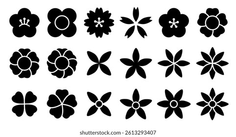 Black Various Flower Icon Set
