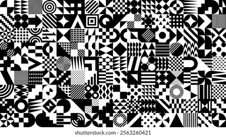 Black various geometric tiles pattern background