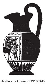 Black vase decorated on one side only, vintage engraved illustration.