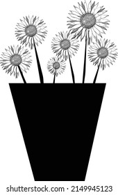 Black vase with flowers vector illustration on white background