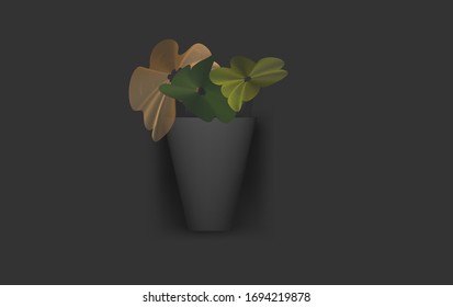 
schwarze Vase auf dunklem Hintergrund mit abstrakten Blumen. moderner Minimalismus. Vektorillustration. eps10 