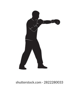 black vecto design boxer silhouette icon in fighting pose with gloves