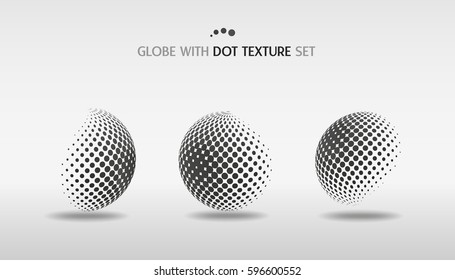 Black vector 3D sphere set with dots texture - globe icon or graphic element