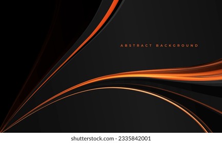 Black vector abstract background with bright orange ribbons and lines. Vector illustration