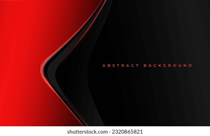 Black vector abstract background with black and red 3D wavy arrow.