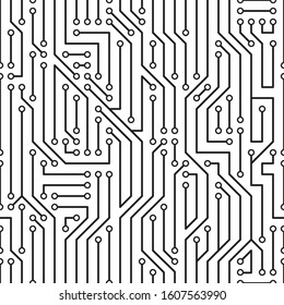 Black vector abstract circuit board technology seamless pattern