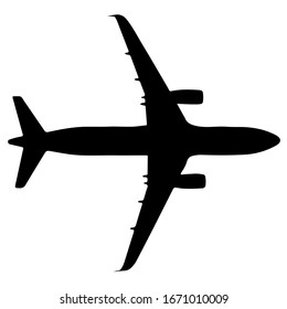 Icono de avión vector negro sobre fondo blanco. Silhouette Plano