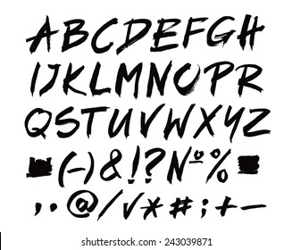 Black vector alphabet. Letters of the alphabet written by hand with a brush