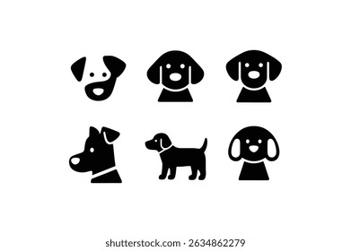 Black vector animal silhouettes of dogs in a white background	