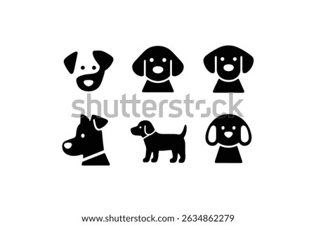 Black vector animal silhouettes of dogs in a white background	