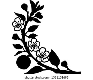 Black vector Apple branch on white background