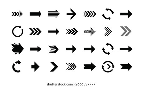 Black vector arrow icon collection for web buttons and design elements