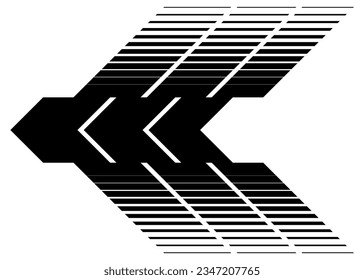 Black vector arrow on a white background. Modern pattern for a sticker on a vehicle, car, bus, SUV, toys, sportswear pattern, web design, interior design, printing. For plotter cutting. Trendy vector 