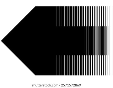 Black vector arrow on white background in Bauhaus style. Striped design element. Pointer, Navigation. Modern vector background from lines. Smooth transition