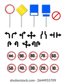 Black vector arrow set. Arrow vector icon. Collection of flat style arrows in various directions isolated in the white background. Arrows that are bent, turn, zig zag, crossroads, and empty signposts 