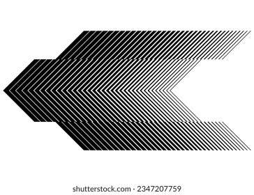 Black vector arrow from thin lines on a white background. for a sticker on a vehicle, car, bus, SUV, toys, a pattern on sportswear, web design, interior design, printing, video. Modern pattern. Abstra