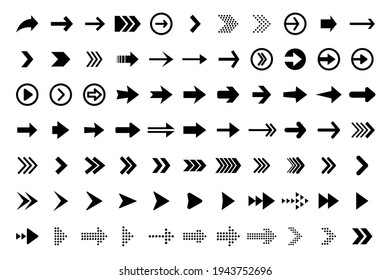Black vector arrows collection. Arrow. Cursor. Arrow vector icon. Modern simple arrows. Collection different Arrows on flat style for web design or interface. Direction symbols - vector illustration