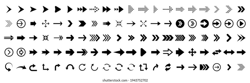 Black vector arrows collection. Arrow. Cursor. Arrow vector icon. Modern simple arrows. Collection different Arrows on flat style for web design or interface. Direction symbols - vector illustration