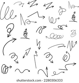 Colección de flechas vectoriales negras. flecha. para abrir el Navegador. icono de vector de flecha. flechas simples y modernas. colección diferente.juego de flechas dibujadas a mano. Flechas aisladas de vectores dibujadas a mano sobre un fondo blanco
