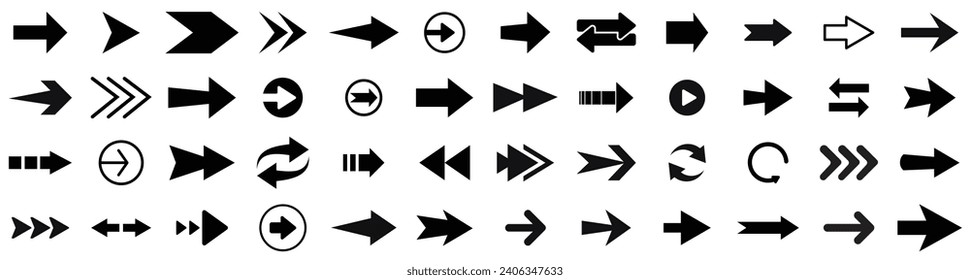 Black vector arrows collection. Arrow. Cursor. Arrow vector icon.Set different arrows or web design. Arrow flat style isolated on white background,  Direction symbols - vector illustration