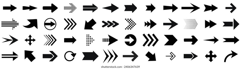 Black vector arrows collection. Arrow. Cursor. Arrow vector icon.Set different arrows or web design. Arrow flat style isolated on white background,  Direction symbols - vector illustration