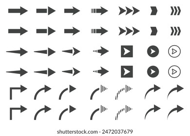 Black vector arrows collection. Arrow. Cursor. Arrow vector icon. Modern simple arrows. Collection different Arrows on flat style for web design or interface.