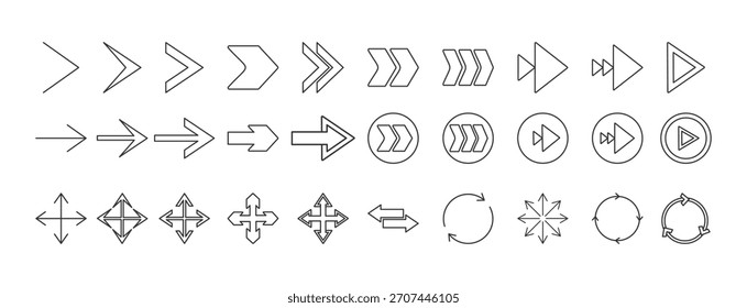 Black vector arrows collection. Arrow. Cursor. Arrow vector icon. Modern simple arrows. Collection different Arrows on flat style for web design or interface. Direction symbols - vector illustration