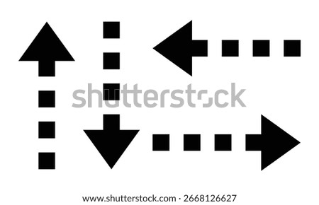 Black vector arrows icon collection with dashe