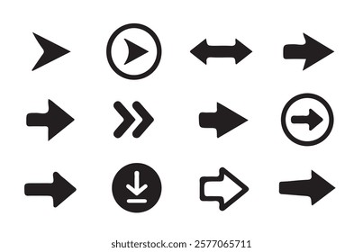 Black vector arrows icons. Arrow icon set. Collection different arrows sign. Modern simple arrows. Vector illustration eps 10
