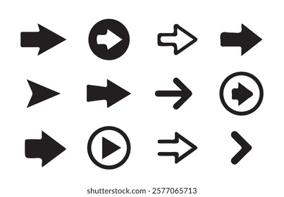 Black vector arrows icons. Arrow icon set. Collection different arrows sign. Modern simple arrows. Vector illustration eps 10
