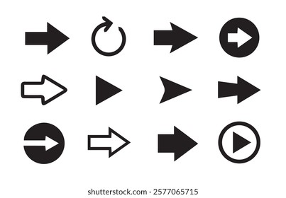 Black vector arrows icons. Arrow icon set. Collection different arrows sign. Modern simple arrows. Vector illustration eps 10
