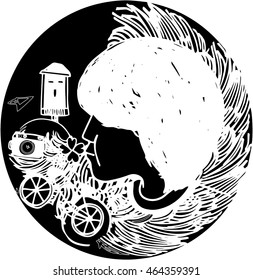 black vector art of bicycle and line art design create for card