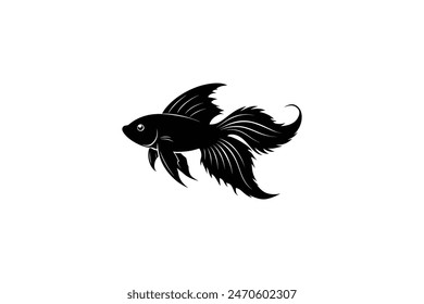 Black vector art illustration of a Betta fish silhouette, perfect for aquarium-themed designs, aquatic decor, and fish lover graphics. Stunning and detailed