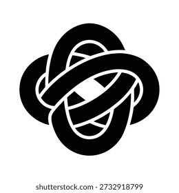 A black vector art illustration of a complex, interlocking knot, symbolizing connection, complexity, or unity.