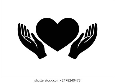 Black vector art illustration of two hand silhouettes forming a love icon between them, symbolizing affection and connection.